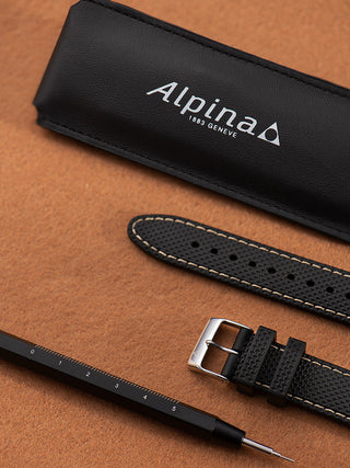 Angle shot of Alpina AL-520BY4H6 Black Dial Brown Leather Unisex Watch on white background