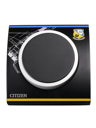 Angle shot of Citizen Chronograph AT8020-54L Blue Dial Silver Stainless Steel Unisex Watch on white background
