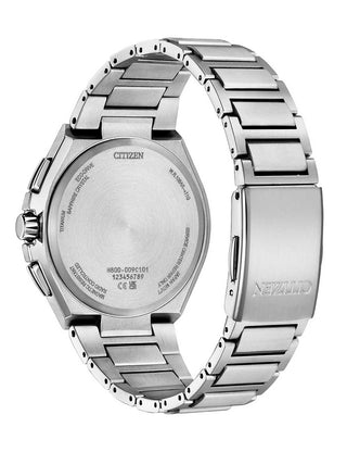 Angle shot of Citizen Chronograph AT8238-84M Silver Titanium Unisex Watch on white background