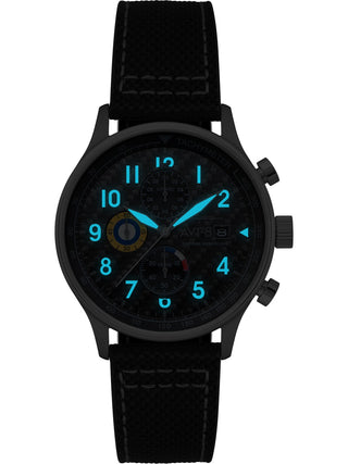 Angle shot of Avi-8 Chronograph AV-4011-0W Black Leather Unisex Watch on white background