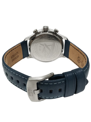 Angle shot of Avi-8 Chronograph AV-4011-1A Blue Leather Unisex Watch on white background