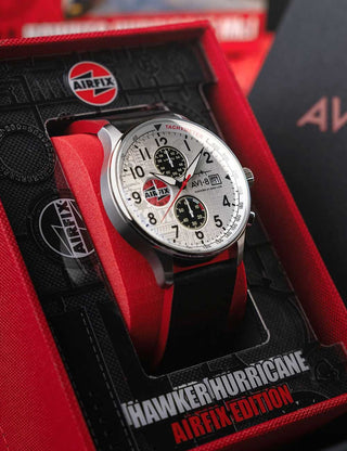 Angle shot of Avi-8 Chronograph AV-4011-1C White Dial Black Leather Unisex Watch on white background