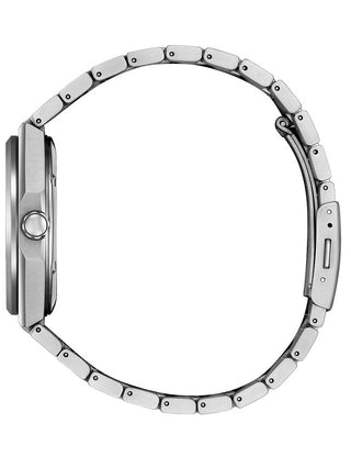 Angle shot of Citizen AW0130-85XE Green Dial Silver Titanium Unisex Watch on white background