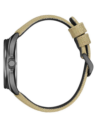 Angle shot of Citizen AW1575-08E Black Dial Beige Textile Unisex Watch on white background