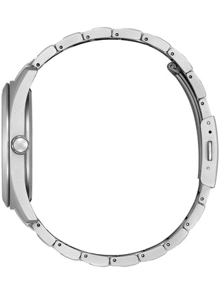 Angle shot of Citizen AW1641-81L Blue Dial Silver Titanium Unisex Watch on white background