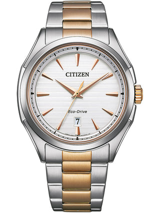 Front view of Citizen AW1756-89A Silver Dial Rose Gold Stainless Steel Unisex Watch on white background