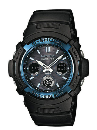 Front view of Casio Collection Chronograph AWG-M100A-1AER Black Resin Mens Watch on white background