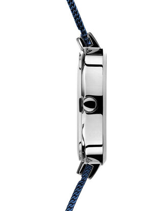 Angle shot of Bering 14631-307 Blue Stainless Steel Womens Watch on white background