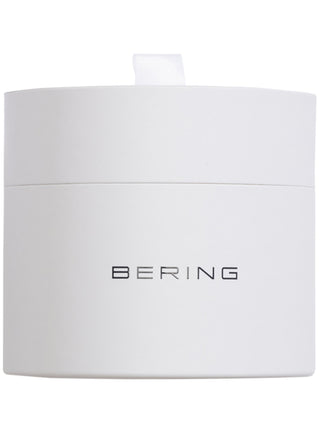 Angle shot of Bering 15739-404 White Dial Black Leather Unisex Watch on white background