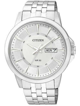 Front view of Citizen Basic BF2011-51AE Grey Stainless Steel Mens Watch on white background