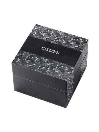Angle shot of Citizen BJ8056-01E Grey Dial Black Silicone Unisex Watch on white background