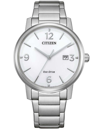 Front view of Citizen BM6755-71A White Dial Silver Stainless Steel Unisex Watch on white background
