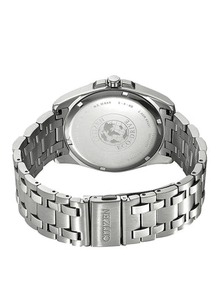 Angle shot of Citizen BM7108-81L Blue Dial Silver Stainless Steel Unisex Watch on white background