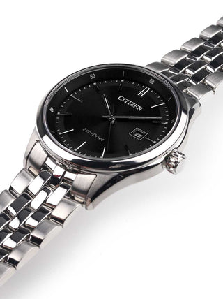 Angle shot of Citizen BM7251-88E Black Dial Silver Stainless Steel Unisex Watch on white background