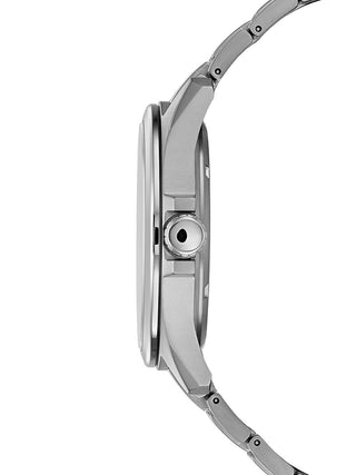 Angle shot of Citizen BM7470-84E Black Dial Silver Titanium Unisex Watch on white background