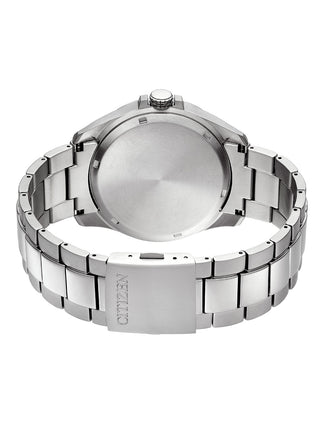 Angle shot of Citizen BM7470-84L Blue Dial Silver Titanium Unisex Watch on white background