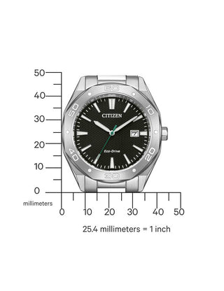 Angle shot of Citizen BM7631-52E Black Dial Silver Stainless Steel Unisex Watch on white background