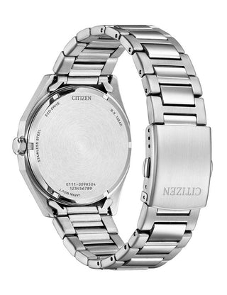 Angle shot of Citizen BM7631-52L Blue Dial Silver Stainless Steel Unisex Watch on white background