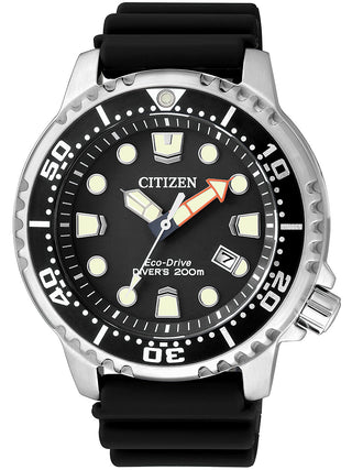 Front view of Citizen Eco-Drive Promaster BN0150-10E Black Rubber Mens Watch on white background