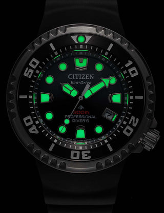 Angle shot of Citizen Chronograph BN1024-01E Black Silicone Unisex Watch on white background