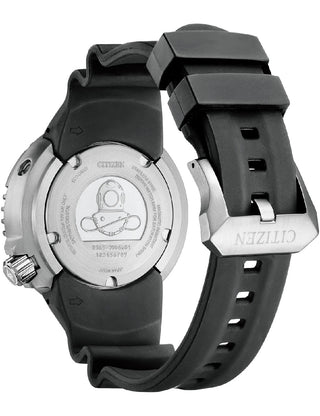 Angle shot of Citizen Chronograph BN1024-01E Black Silicone Unisex Watch on white background