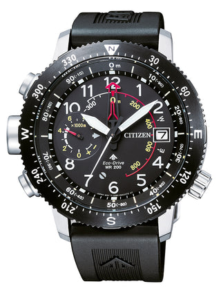 Front view of Citizen BN4044-15E Black Silicone Unisex Watch on white background