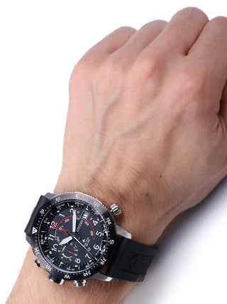 Angle shot of Citizen BN4044-15E Black Silicone Unisex Watch on white background