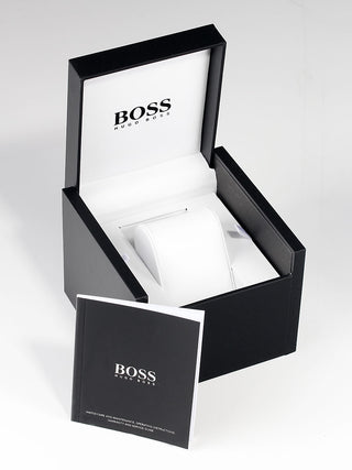 Angle shot of Hugo Boss 1502569 Grey Stainless Steel Womens Watch on white background