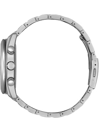 Angle shot of Citizen BY1010-81H Grey Dial Silver Titanium Unisex Watch on white background