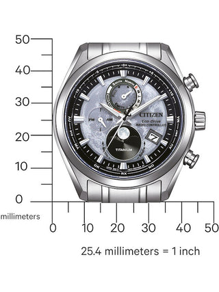 Angle shot of Citizen BY1010-81H Grey Dial Silver Titanium Unisex Watch on white background