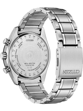 Angle shot of Citizen BY1018-80X Red Dial Silver Titanium Unisex Watch on white background