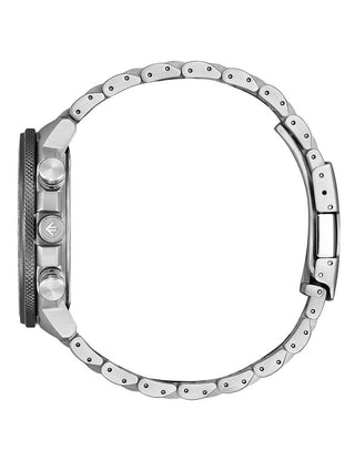 Angle shot of Citizen Geo Trekker BY3006-53H Grey Dial Silver Stainless Steel Unisex Watch on white background