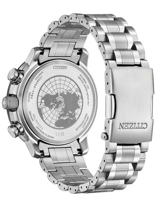 Angle shot of Citizen Geo Trekker BY3006-53H Grey Dial Silver Stainless Steel Unisex Watch on white background