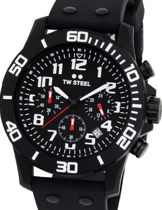 Front view of TW Steel Chronograph CA1 Black Silicone Unisex Watch on white background