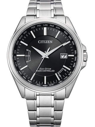 Front view of Citizen CB0250-84E Black Dial Silver Stainless Steel Unisex Watch on white background