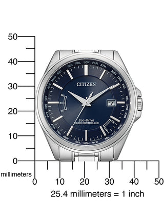 Angle shot of Citizen CB0250-84L Blue Dial Silver Stainless Steel Unisex Watch on white background