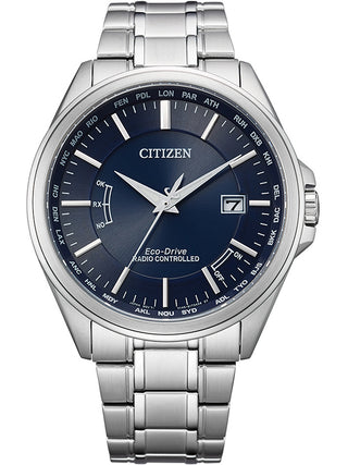 Front view of Citizen CB0250-84L Blue Dial Silver Stainless Steel Unisex Watch on white background