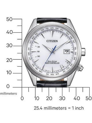 Angle shot of Citizen CB0270-10A White Dial Blue Leather Unisex Watch on white background