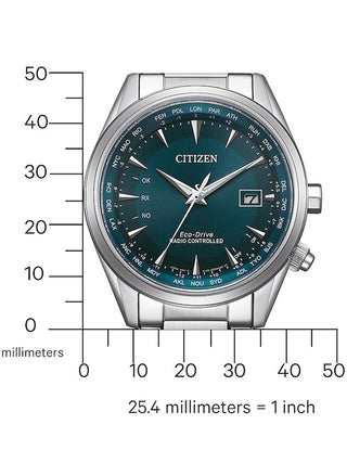 Angle shot of Citizen CB0270-87L Blue Dial Silver Stainless Steel Unisex Watch on white background