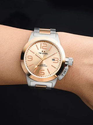 Angle shot of TW Steel CB404 Rose Gold Stainless Steel Womens Watch on white background