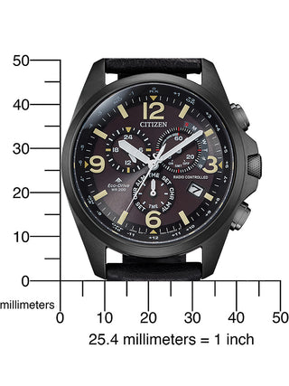 Angle shot of Citizen Chronograph CB5925-15E Black Leather Unisex Watch on white background