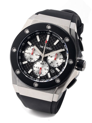 Angle shot of TW Steel Chronograph CE4020 Black Silicone Unisex Watch on white background