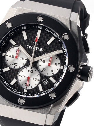 Front view of TW Steel Chronograph CE4020 Black Silicone Unisex Watch on white background