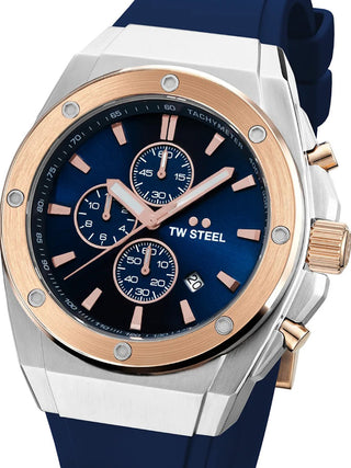 Front view of TW Steel Chronograph CE4105 Blue Unisex Watch on white background