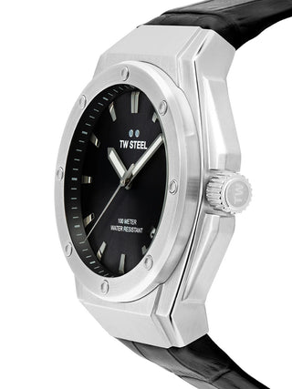 Angle shot of TW Steel CE4108 Grey Dial Black Leather Unisex Watch on white background