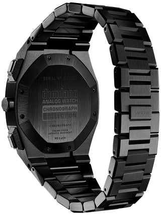 Angle shot of D1 Milano Chronograph CHBJ06 Black Stainless Steel Unisex Watch on white background