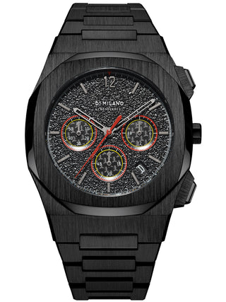 Front view of D1 Milano Chronograph CHBJ06 Black Stainless Steel Unisex Watch on white background
