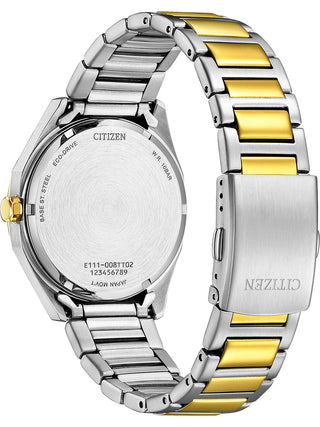 Angle shot of Citizen BM7624-82A White Dial Gold Stainless Steel Unisex Watch on white background