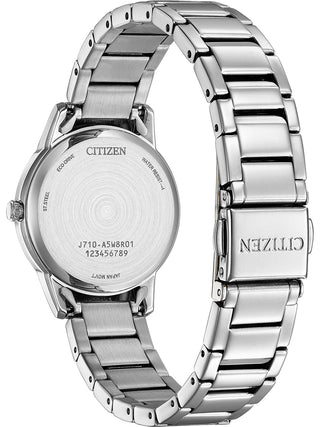 Angle shot of Citizen FE1241-71L Blue Dial Silver Stainless Steel Womens Watch on white background