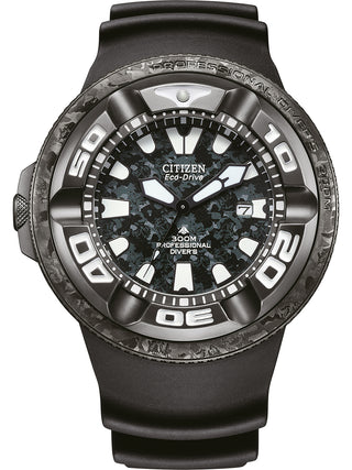 Front view of Citizen BJ8056-01E Grey Dial Black Silicone Unisex Watch on white background